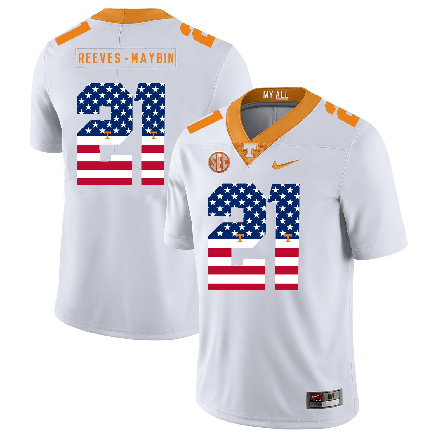 Men Tennessee Volunteers #21 Reeves-maybin White Flag Customized NCAA Jerseys